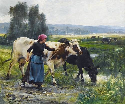 Jeune paysanne avec deux vaches, 1800, Julien Dupré