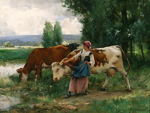 Femme et vaches par l'eau, , Julien Dupré