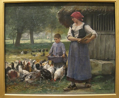 Farm Girl Feeding Chickens, 1910, Julien Dupré