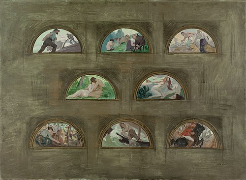 Esquisse pour l'Hôtel de Ville de Paris: Les travaux de la terre. Les plaisirs. Les nourritures de l, 1892, Victor Prouvé