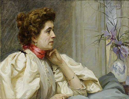 Portrait d'une dame avec un foulard rouge, , Paul Chabas