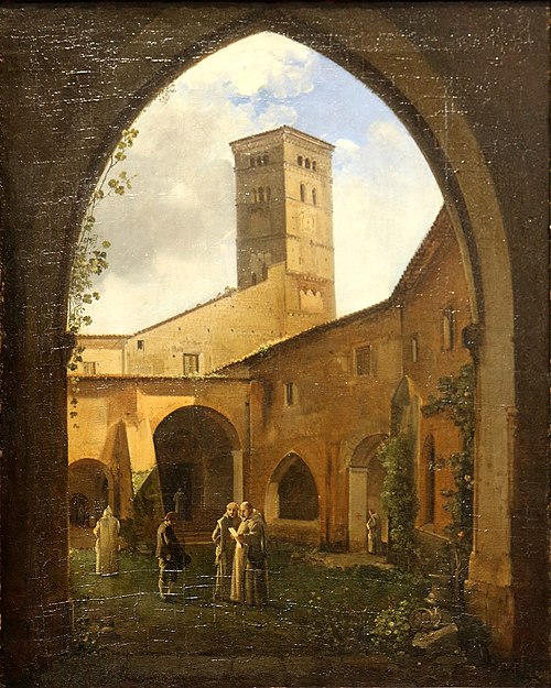 Vue d'un cloître des chartreux avec campanile., , François Marius Granet