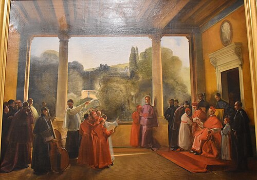 Réception de deux cardinaux par une maîtrise à la villa du Belvédère de Frascati, 1900, François Marius Granet