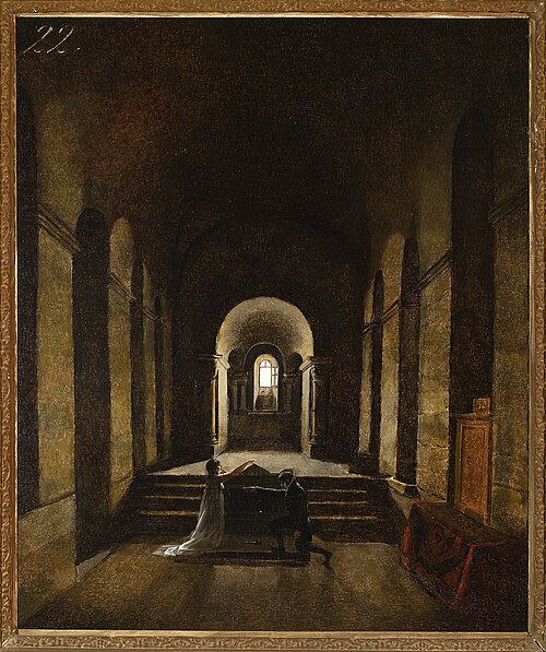 Le Serment (Interieur d'une chapelle) (détail)., 1820, François Marius Granet