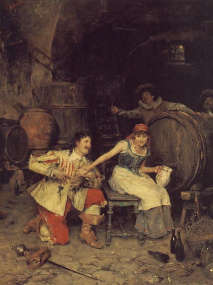 Flirtation in the Wine Cellar, 1867, Federico Andreotti