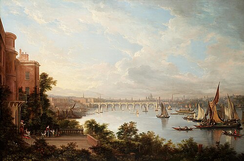A prospect of London, seen from the Earl of Cassilis's privy garden, with Waterloo bridge beyond, 1826, Alexander Nasmyth