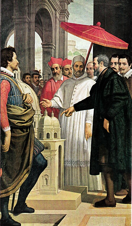 Michelangelo shows to Pope Pius IV the model for St Peter's Basilica, 1618, Domenico Cresti