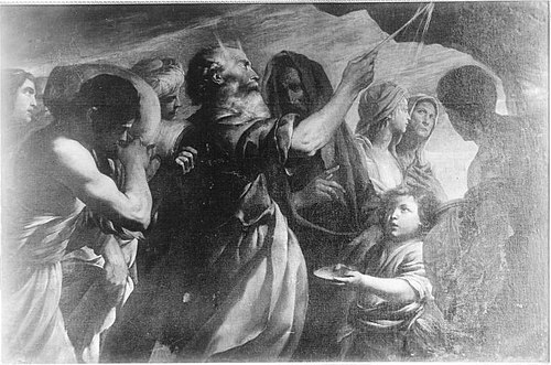 Moses schlägt Wasser aus dem Felsen, 1590, Giovanni Battista Paggi