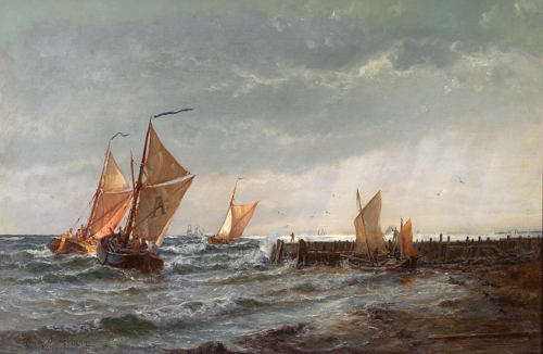 Fishing boats off the coast at Vlissingen., 1883, Holger Drachmann