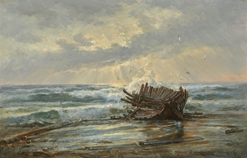 A wrecked ship on the beach., 1902, Holger Drachmann