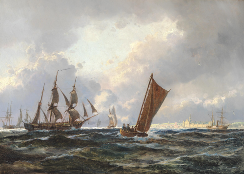 Sailing ships off Kronborg Castle., 1876, Holger Drachmann