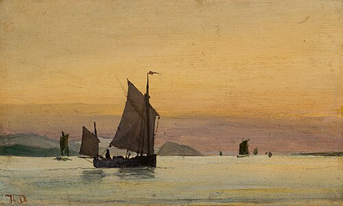Fishing boats in calm weather. Evening., 1872, Holger Drachmann
