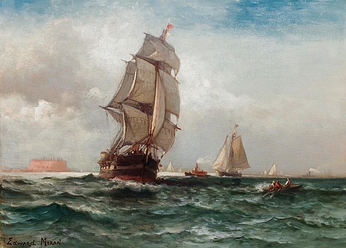 Shipping off Governors Island, New York, 1870, Edward Moran