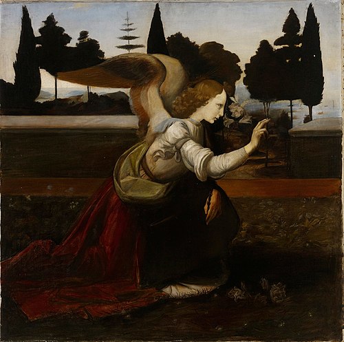 Enkeli, kopio Leonardo da Vincin Marian ilmestys-maalauksen mukaan, osa, 1895, Magnus Enckell