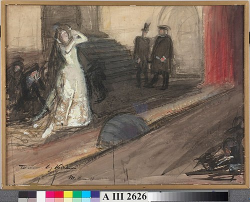Theatre Scene (Ida Aalberg as Maria Stuart), 1905, Magnus Enckell