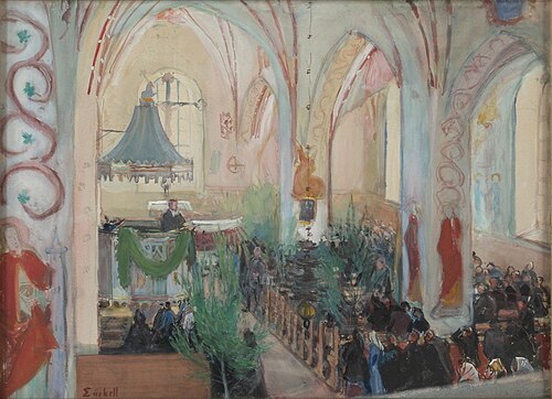 Midsummer Day Service in Lohja Church, 1899, Magnus Enckell