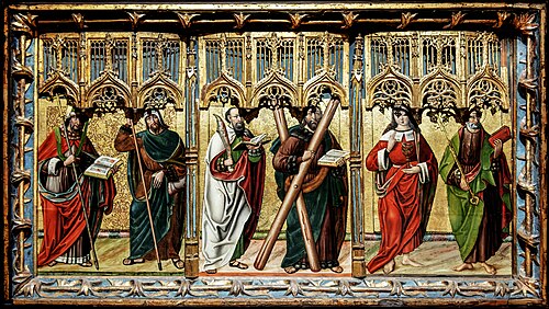 Retable de saint Martin - St Philippe, St Jacques le Majeur, St Barthélémy, St André, St Jean, St Pi, 1500, Maître de Riofrío