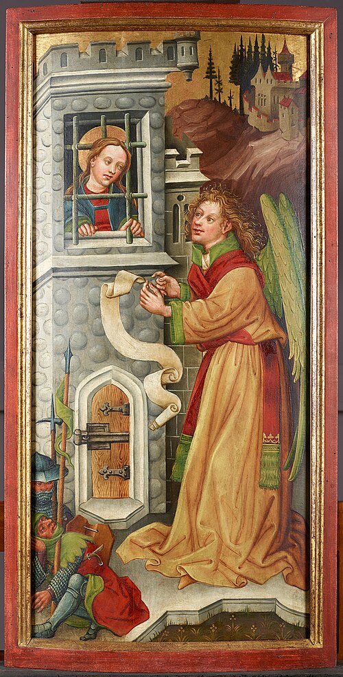Der Engel bei der gefangenen hl. Katharina, 1445, Meester van het Altaar van Friedrich