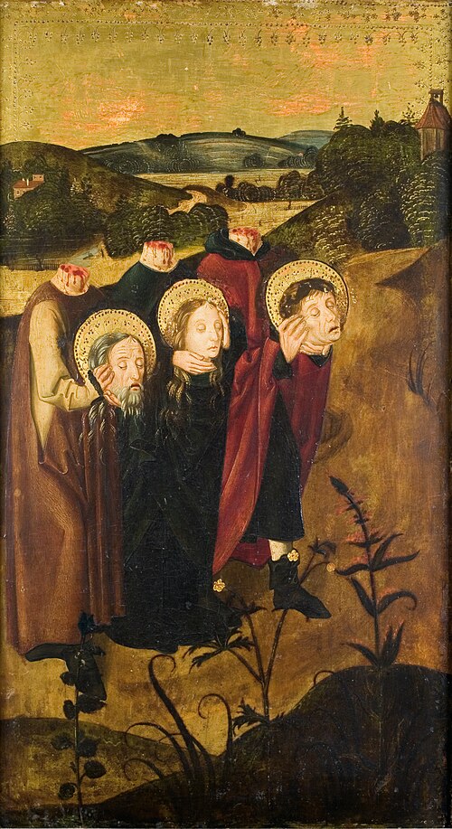Die enthaupteten Hll. Felix, Regula und Exuperantius auf dem Weg zur Grabstätte, 1490, Meester van de epitaaf van Florian Wink