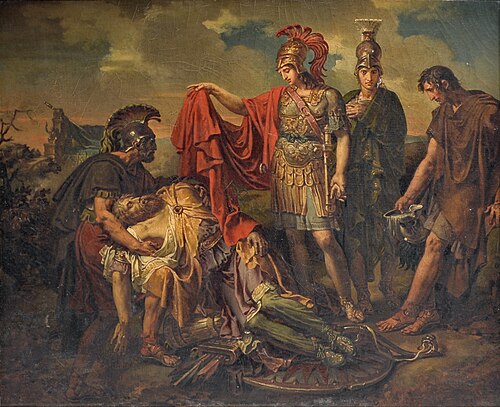 Alexandre couvrant de son manteau le corps de Darius, 1830, Charles Meynier