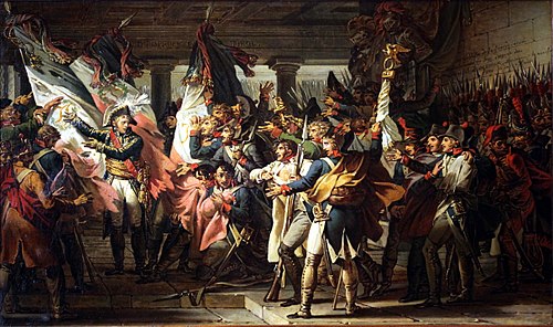 Les soldats du 76e de ligne retrouvant leur drapeaux dans l'arsenal d'Innsbruck, 1806, Charles Meynier