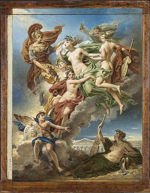 Les Nymphes de Parthénope, emportant loin de leurs rivages les Pénates, images de leurs dieux, sont , 1827, Charles Meynier