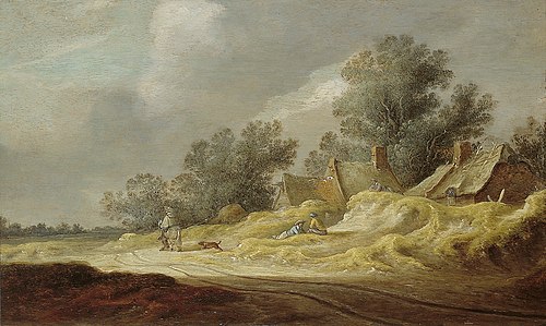 Farmhouses along a sandy road with rider, 1625, Pieter de Neyn