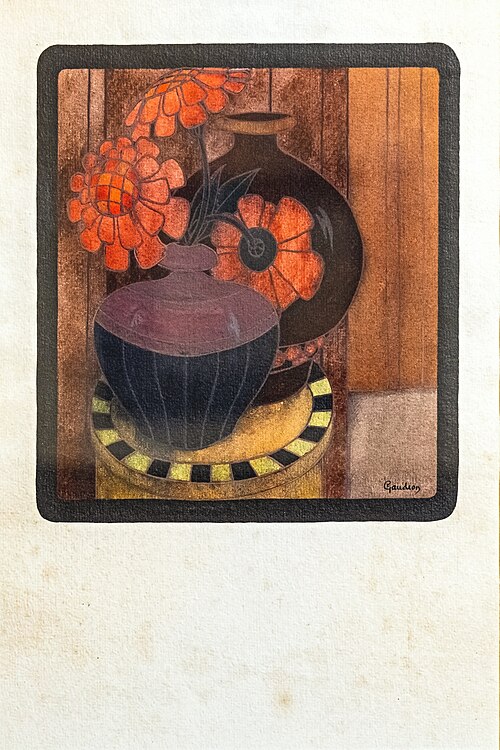 Vase aux zinnias rouges, , Georges Gaudion