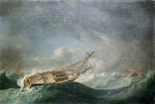 Loss of HMS 'Ramillies', September 1782: on her beam ends, , Robert Dodd
