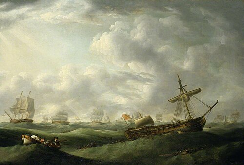 Loss of HMS 'Ramillies', September 1782: ship abandoned in abating storm, 1783, Robert Dodd