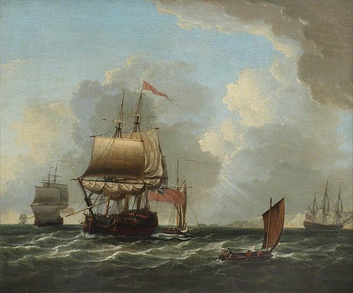 A commodore coming in to anchor, , Robert Dodd