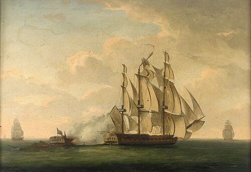 End of the action between HMS Magicienne and La Sibylle, 2 January 1783, 1784, Robert Dodd