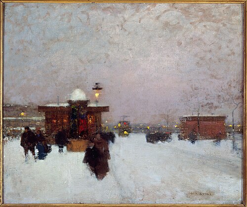 Porte Maillot ; effet de neige, la nuit, 1900, Luigi Loir