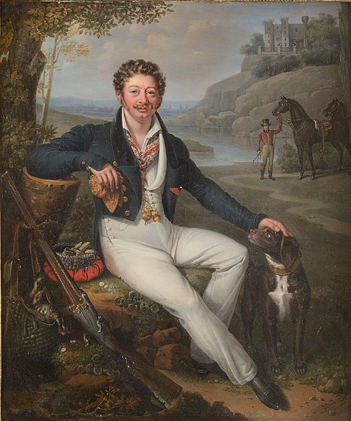 Chasseur et son chien devant un château, 1823, Jenny Berger-Désoras