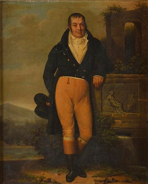 Aristocrate au pantalon jaune accoudé à une fontaine, 1804, Jenny Berger-Désoras
