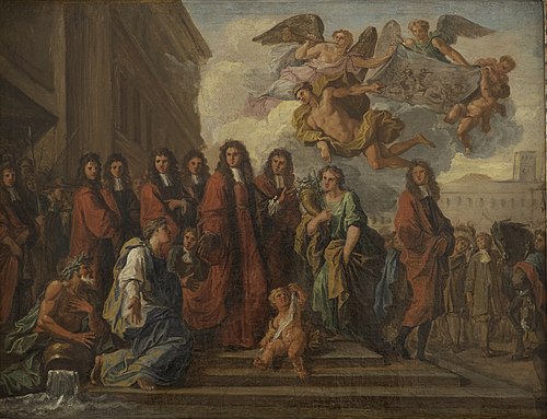 Les échevins parisiens quittent l'Hôtel de Ville pour se rendre à Notre-Dame assister au Te Deum, à , 1681, Noël Coypel