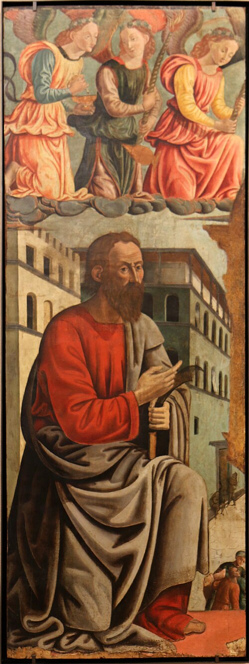 Saint Barthélémy (à l'arrière-plan, Miracle de saint Barthélémy), 1450, Jacopo del Tedesco