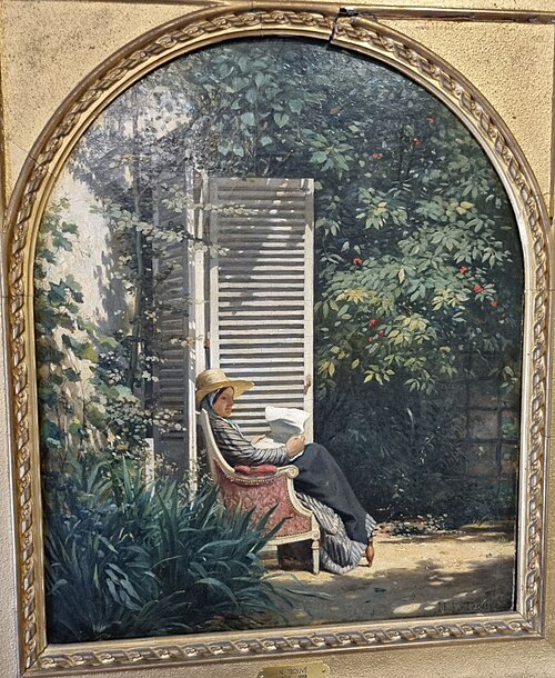 Femme lisant derrière des persiennes, , Nicolas Eugène Trouvé