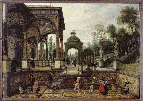 Italiaanse tuin met waterspelen en personnages, 1623, Sébastien Vrancx