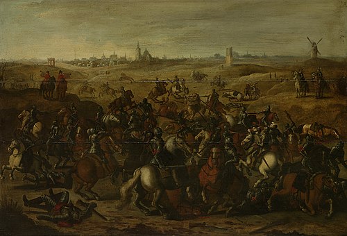 The battle between Bréauté and Leckerbeetje on the heath outside Vught, 5 Februari 1600, 1650, Sébastien Vrancx