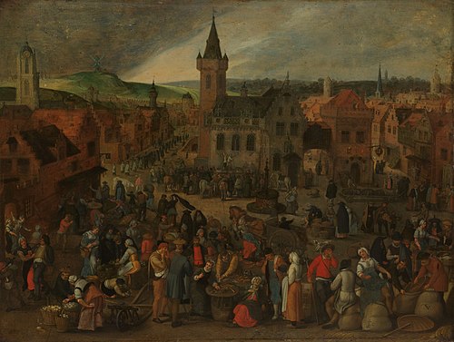 Market day in a Flemish town, 1623, Sébastien Vrancx