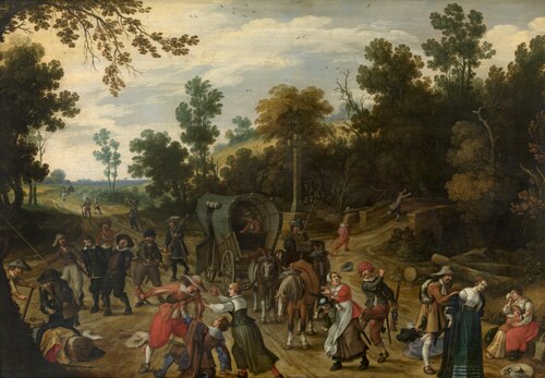 Landschap met overval op reizigers, , Sébastien Vrancx