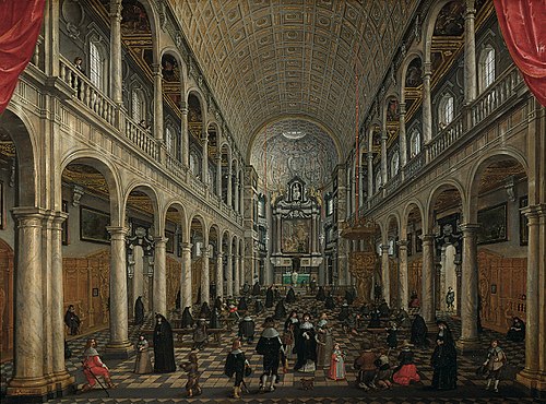 Inner view of the Jesuit church of Antwerp, 1630, Sébastien Vrancx