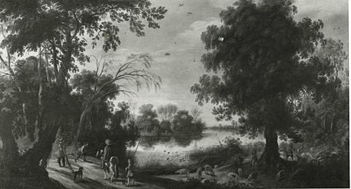 Wooded landscape with a view on a lake, 1601, Sébastien Vrancx