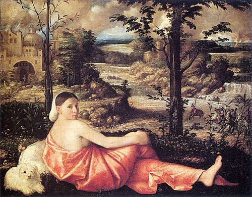 Reclining Woman in a Landscape, 1520, Giovanni Cariani