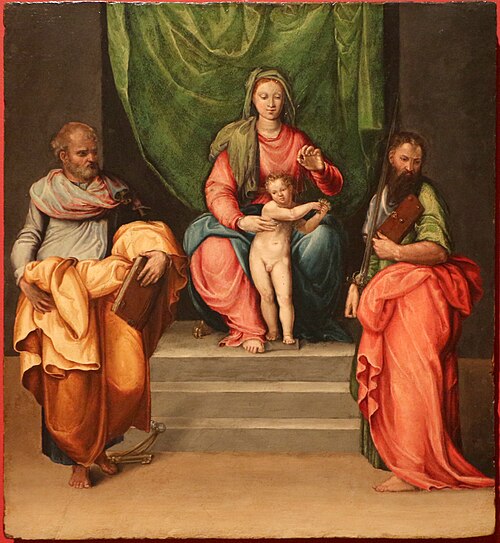 madonna col bambino tra i ss. pietro e paolo, 1545, Battista Franco