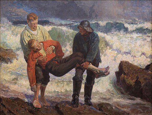 The Drowned is braught on shore, 1913, Laurits Tuxen