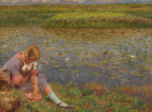 A girl at a pond., 1917, Laurits Tuxen