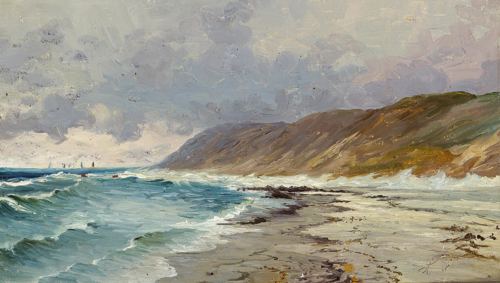 Coastal view with steep hills., 1900, Laurits Tuxen