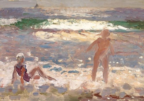 Badende børn i modlys, 1913, Laurits Tuxen